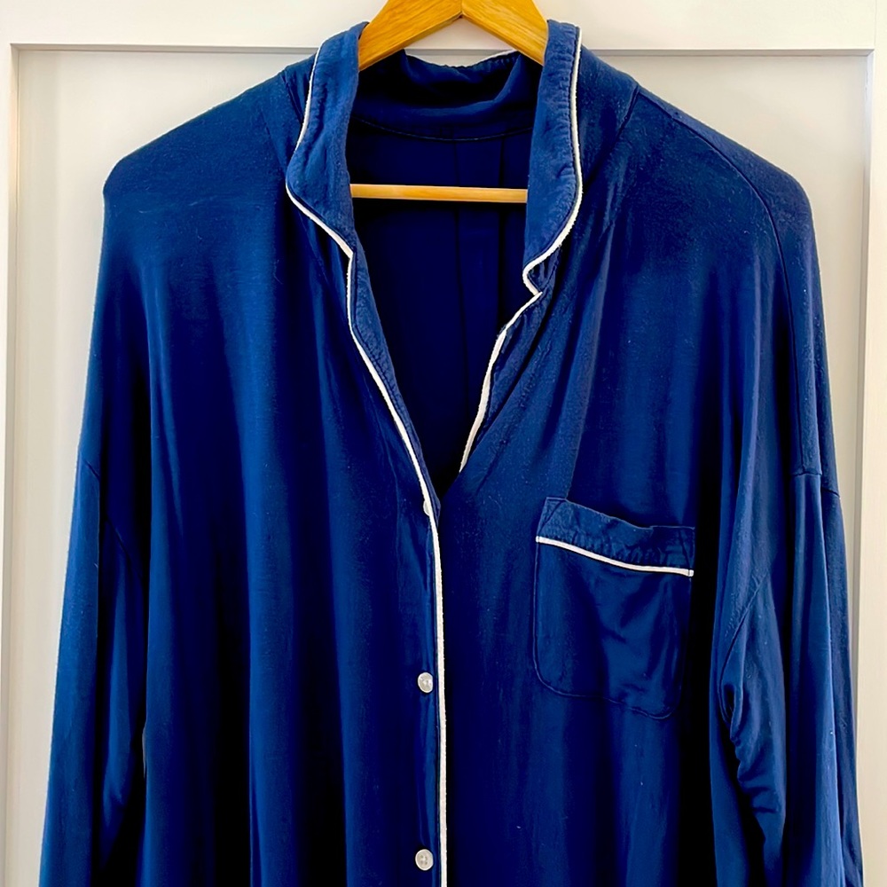 Navy blue with white buttons Shirt dress sleep wear